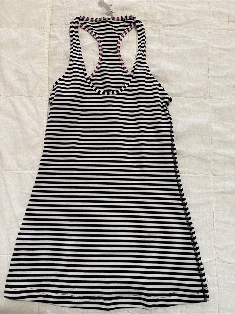 lululemon athletica Black & White Striped Racerback Tank with Pink Trim